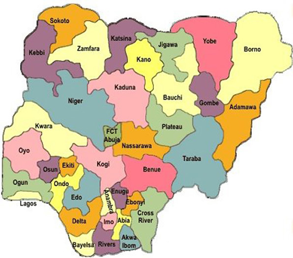 Map of Nigeria showing WBA project states